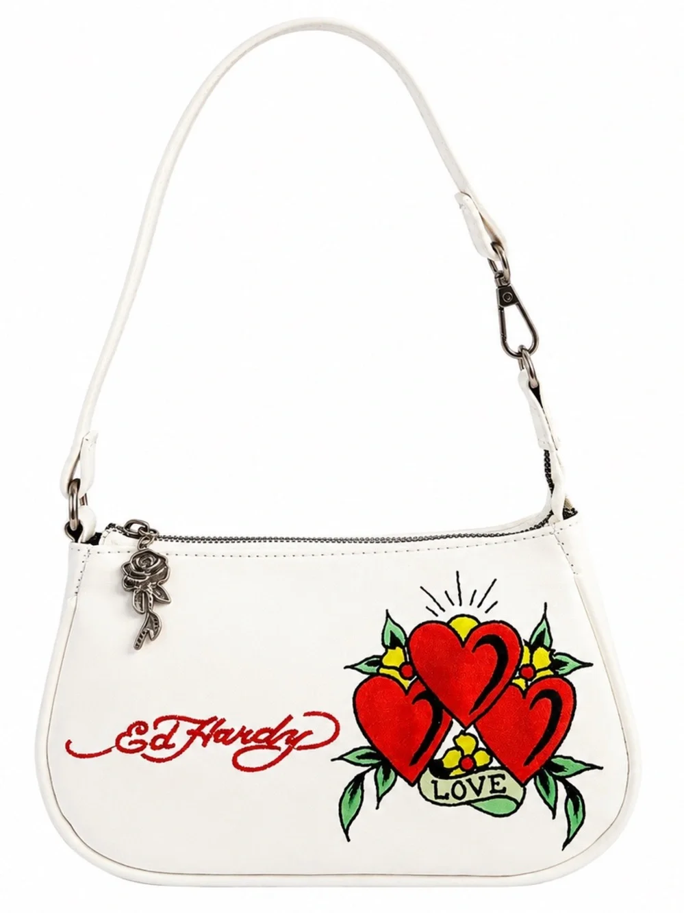 NWT Ed Hardy White Love Hearts Tattoo Mini Shoulder Bag Y2K